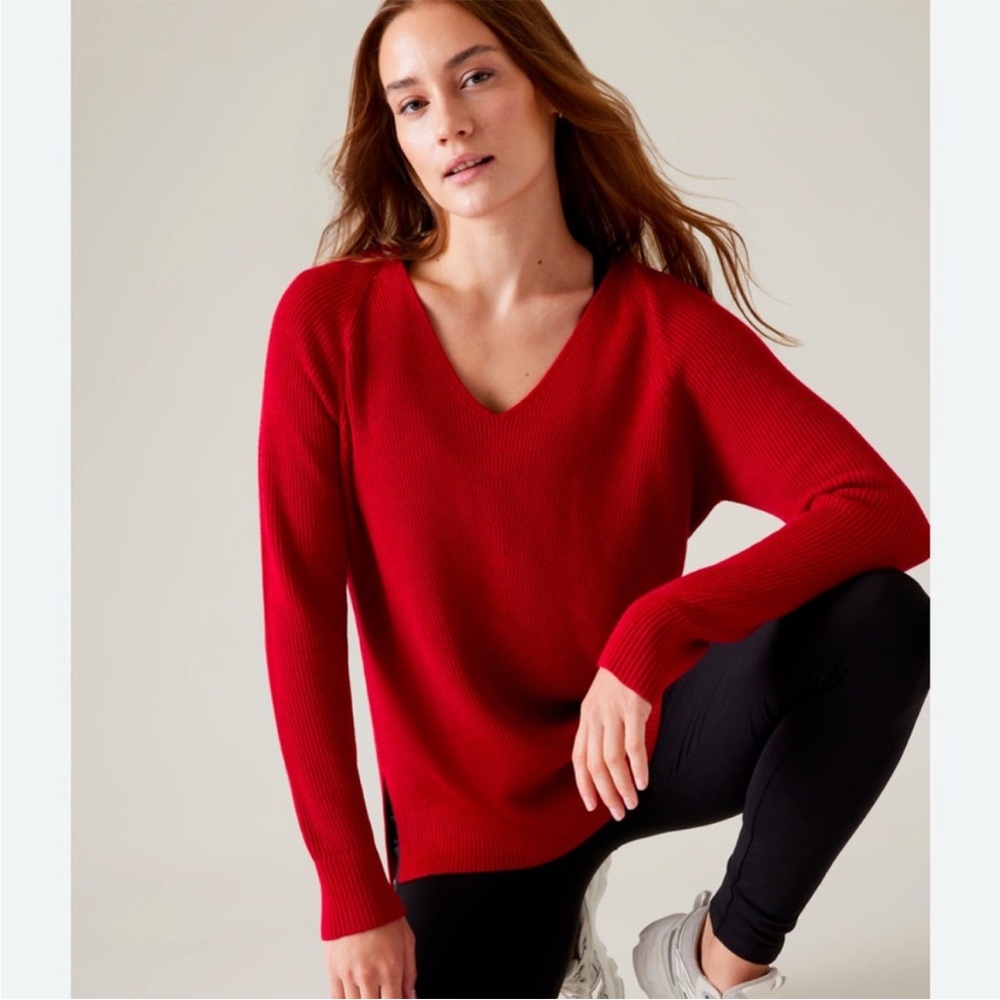 Athleta Red Hanover V-neck Sweater Tunic Size Small